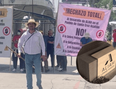 Los manifestantes denuncian que las autoridades municipales y estatales hayan otorgado licencias de demolición, excavación y de construcción cuando la inmobiliaria no ha demostrado ser dueña de las tierras ejidales sobre las que construyen. ,ESPECIAL