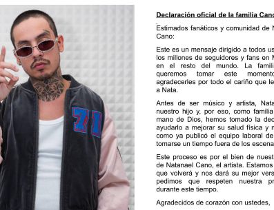 Esto es lo que dice el comunicado de la familia de Natanael Cano respecto a la salud del artista. ESPECIAL / INSTAGRAM @NatanaelCano/ X :@NatanaelCanoNew